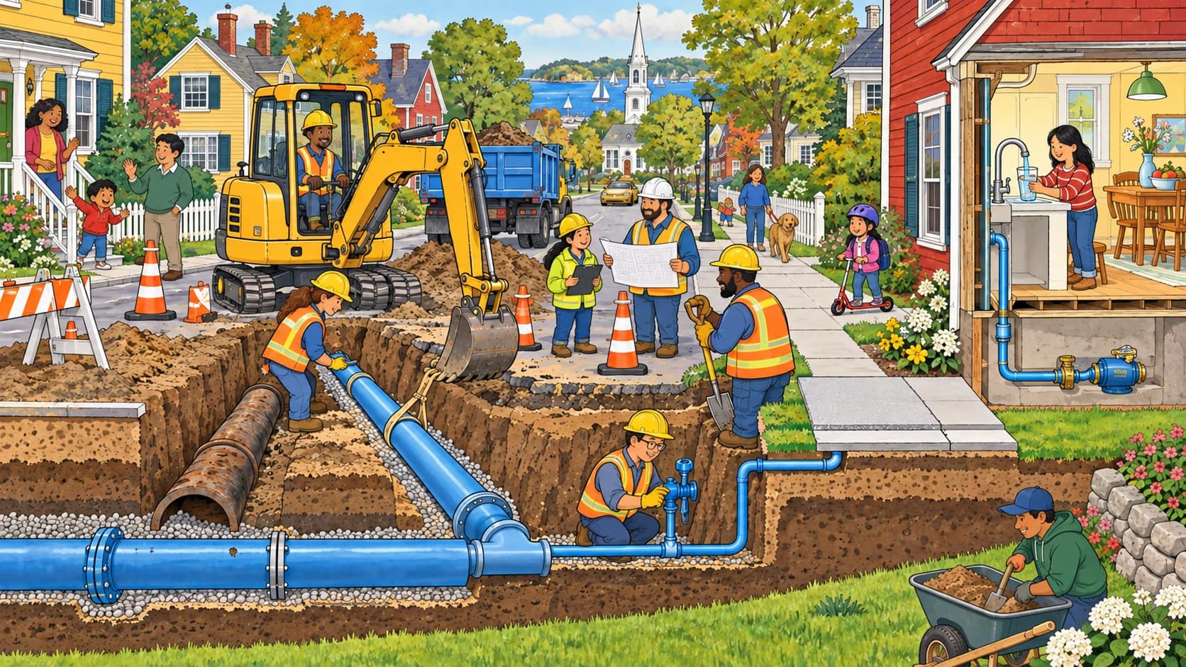 Crews replace old water pipes and connect homes to safe drinking water