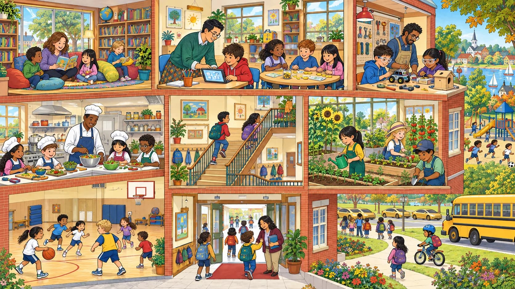Children learn with a teacher, personalized AI tools, workshops, and everyday life skills