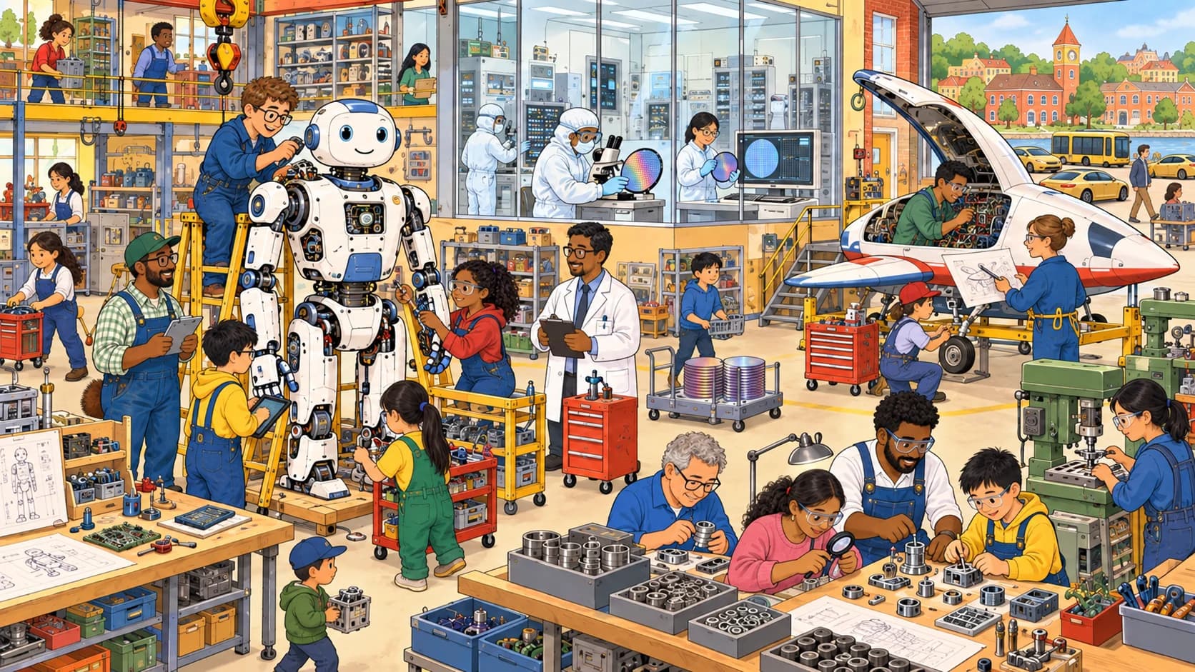 Apprentices and engineers make robotics, chips, and hardware