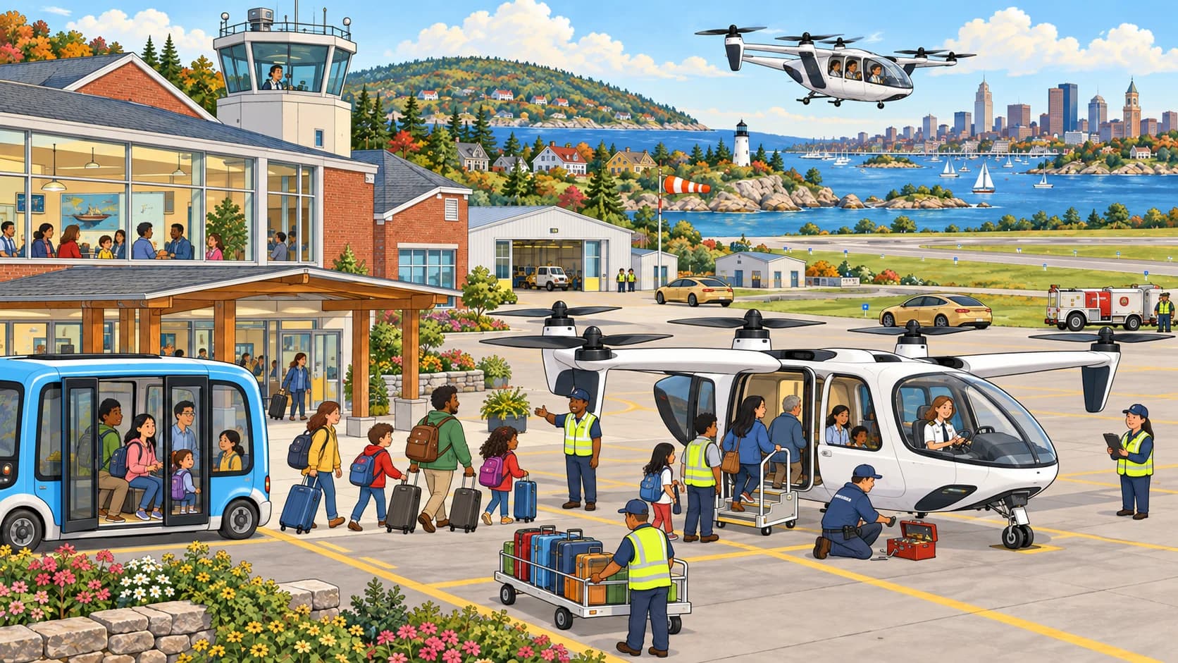 Passenger aircraft connect a Massachusetts regional airport with Boston and nearby towns