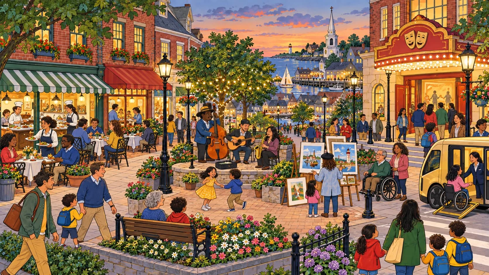 A neighborhood gathers for local food, art, music, and friendship