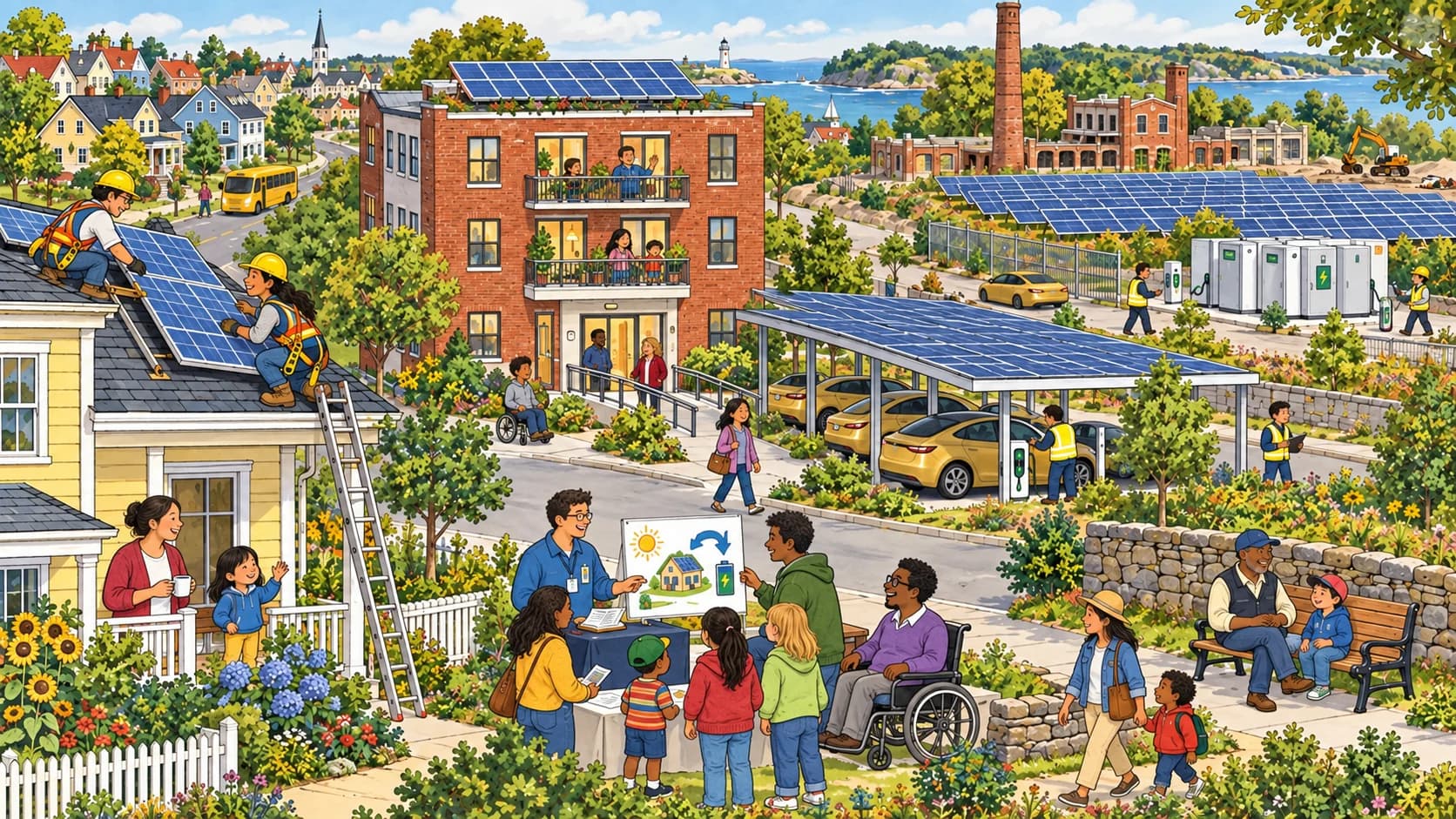 Rooftop and community solar with battery storage serve homes and businesses
